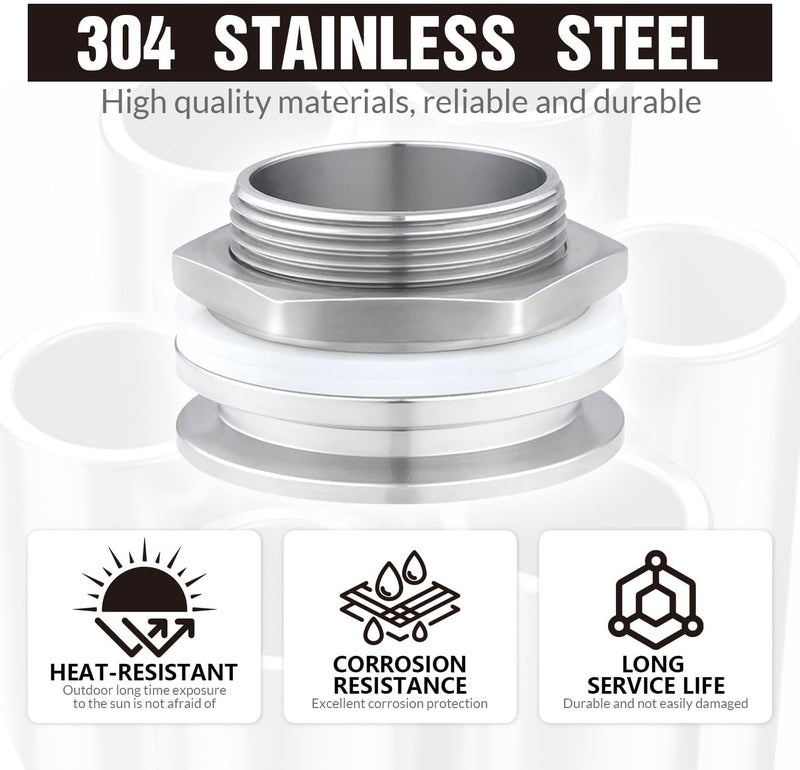 worldwhere 2" Tri Clamp Bulkhead Compression Fittings,Stainless Steel 304 Homebrew Kettle Weldless Bulkhead - Image 4